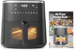 Amazon Basics 6-Quart Air Fryer with Easy View Window, 8 Preset Menus, 1550W, Black